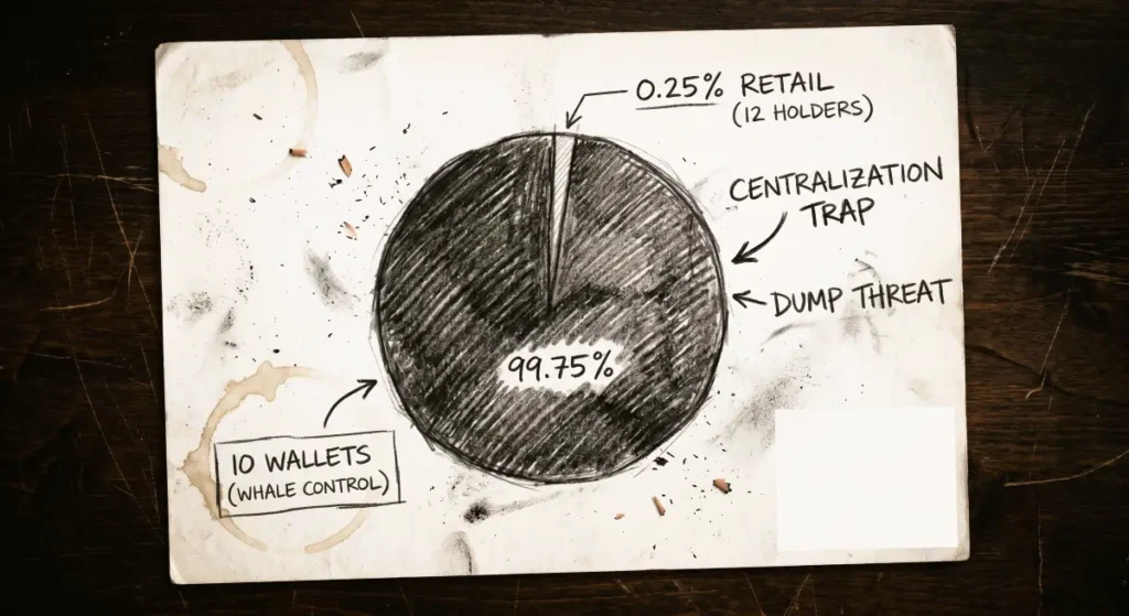 BGBTC token distribution pie chart showing 99.75% whale concentration and 12 holders forensic audit
