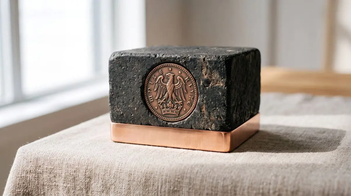 Solid black basalt stone resting on copper base representing Supra Oracles Tech vertical integration