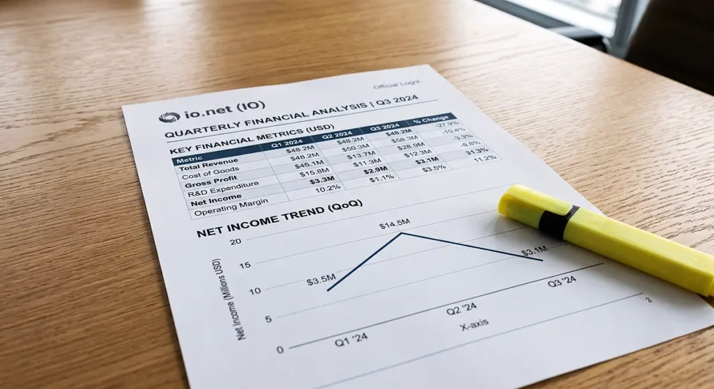 DePIN market review showing a printed macro depreciation chart and financial records.