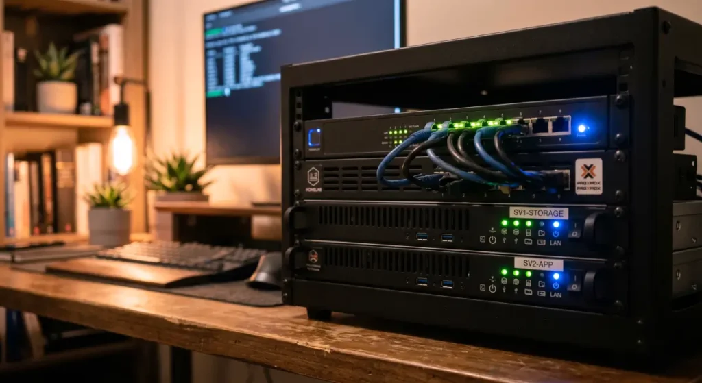 An independent hardware server rack running decentralized nodes for the Pocket Network infrastructure validation.