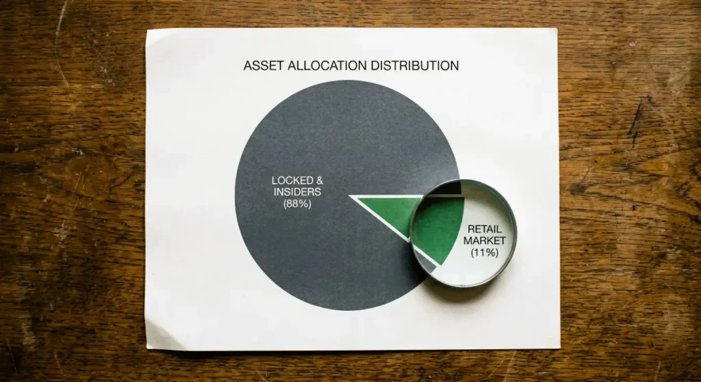 Forensic chart showing 88 percent locked supply versus 11 percent retail market for MegaETH.