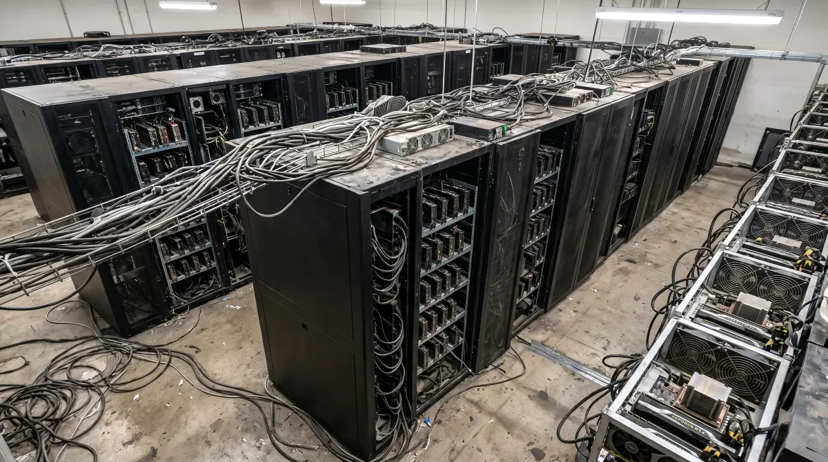 A raw and realistic GPU computing cluster showing the physical hardware analyzed in this io.net IO Token Review.