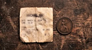 Forensic view of an old paper receipt from March 2024 next to a simple coin, illustrating the market decay for our Nexera NXRA review.