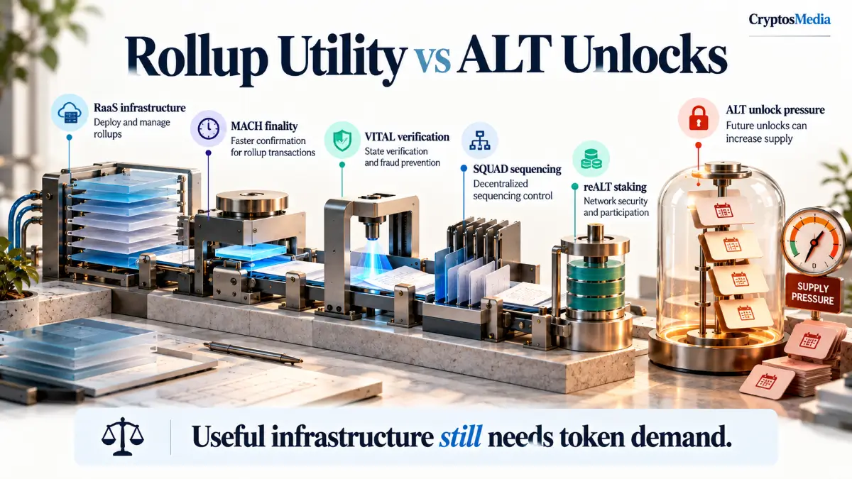 AltLayer review image showing rollup infrastructure utility compared with ALT unlock pressure and token demand