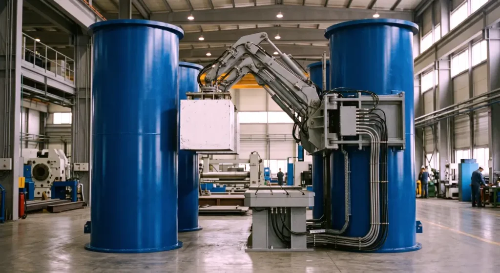 Heavy industrial machinery with synchronized mechanical arm representing cross chain transfers