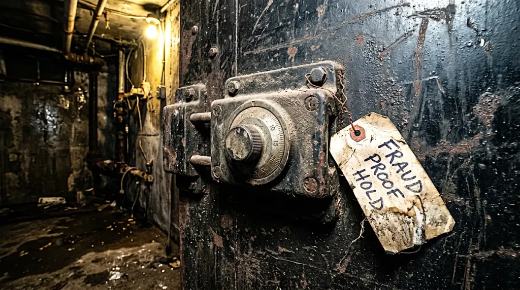 A heavy mechanical time-delay vault lock representing the withdrawal friction and security models in the Optimism L2 network review.