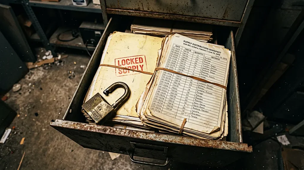 Physical paper ledgers and an open padlock representing OP tokenomics and supply distribution in the Optimism L2 network review.