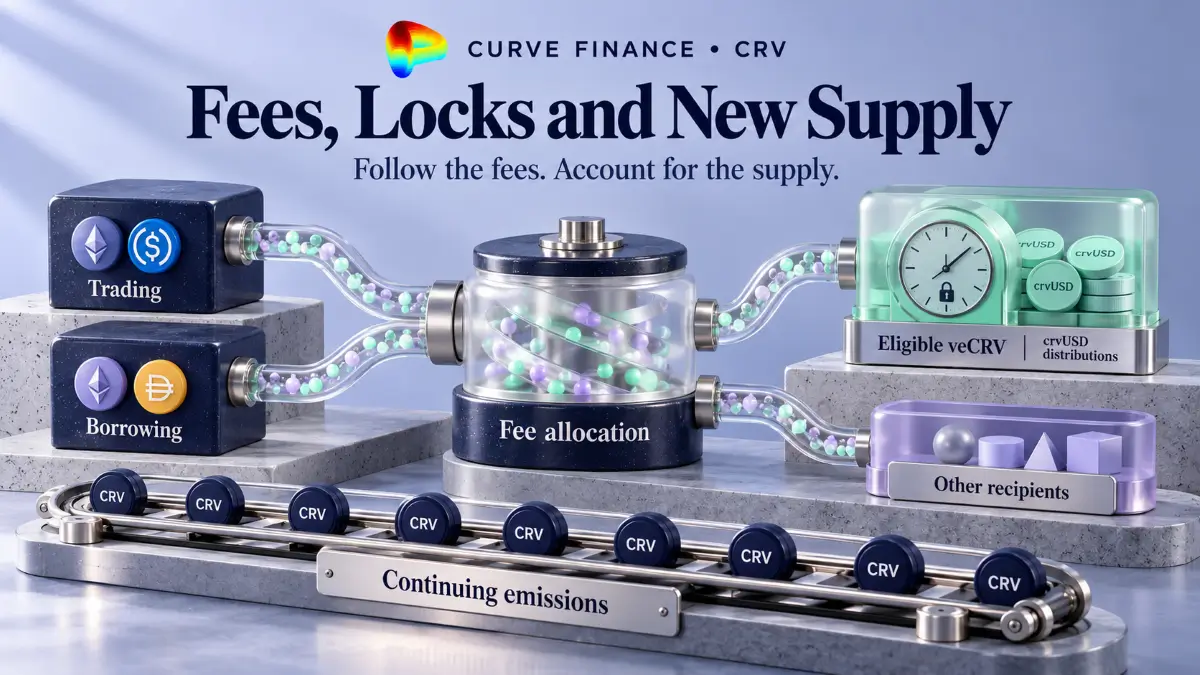 Curve DAO Review showing fee allocation to eligible veCRV holders alongside a separate stream of CRV emissions