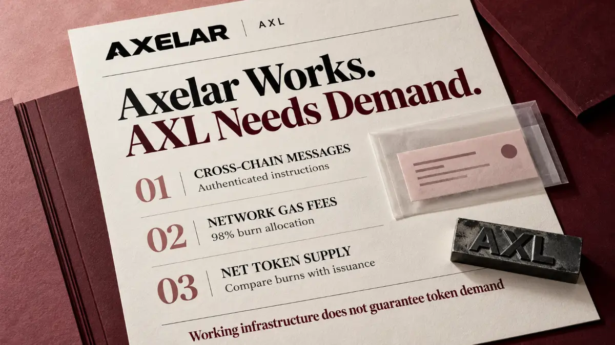 Axelar Token Review research sheet separating cross-chain messaging, gas fee burns and token supply