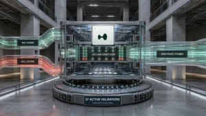 Hyperliquid Review onchain order-book chamber matching buy and sell orders into confirmed trades above 27 active validators checked on 25 August 2026.