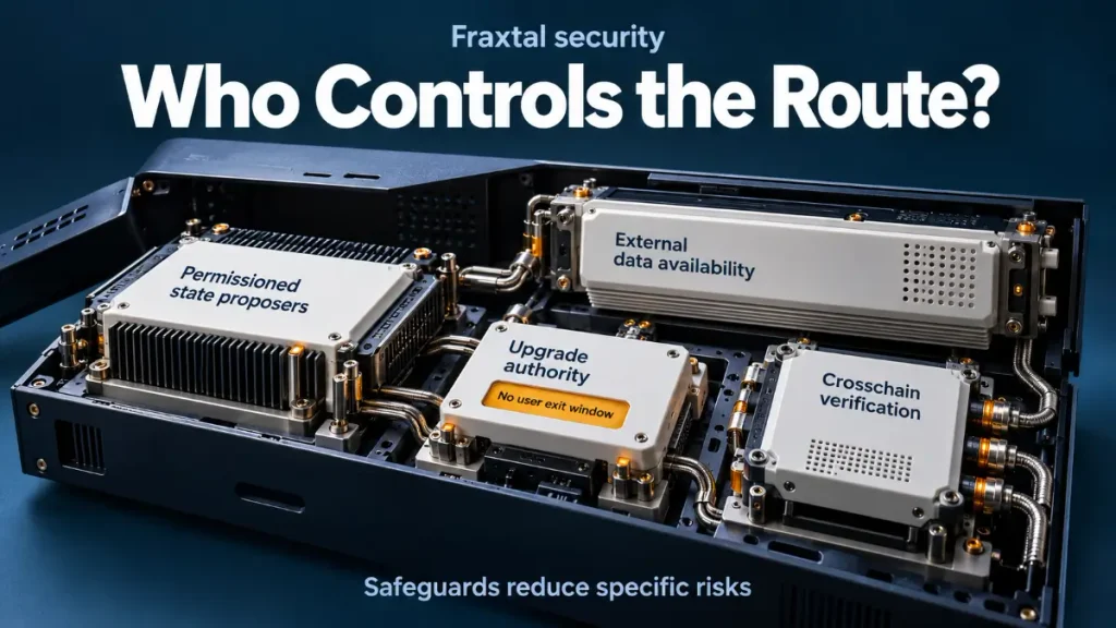 Fraxtal infrastructure model highlighting state proposers, external data availability, upgrade authority and crosschain verification