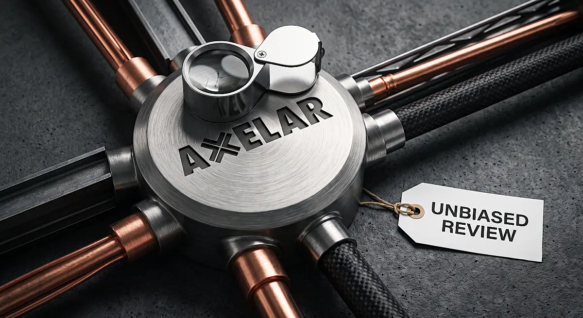 Close-up of a magnifying glass resting on a central metal hub, representing an unbiased Axelar token review.