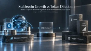 Plasma XPL review graphic comparing stablecoin activity, token demand, and supply pressure