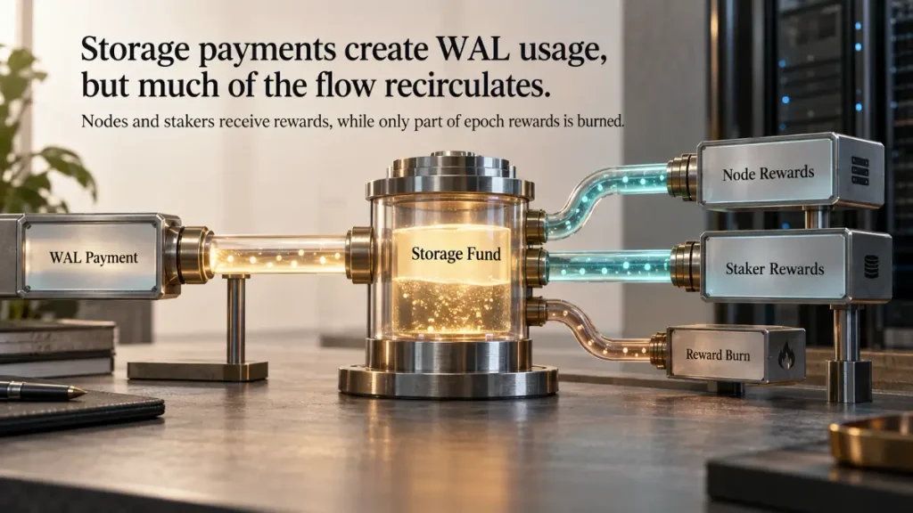 WAL payment enters a storage fund that rewards nodes and stakers
