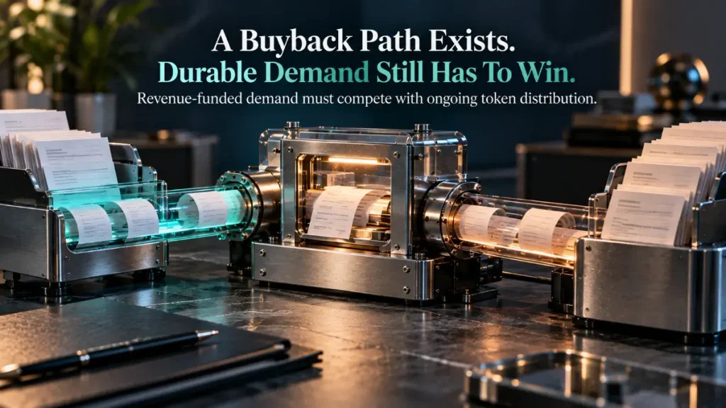 Revenue buyback route meets vesting, allocation and emission flows
