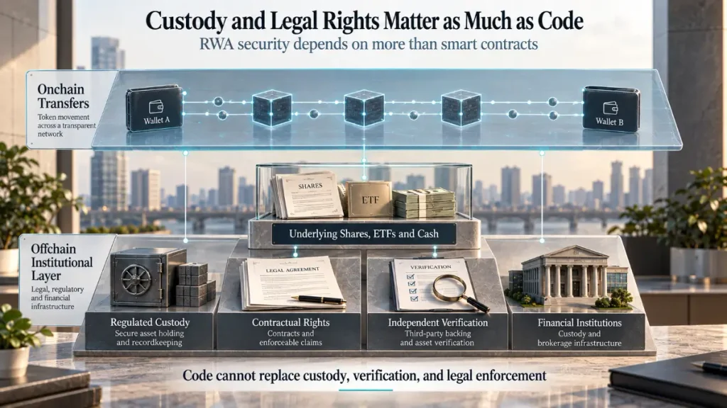 Onchain transfers sit above custody, contracts, verification, and financial institutions