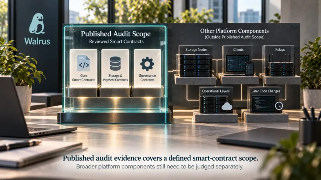 Reviewed smart contracts are separated from storage nodes, clients, relays, and later code changes