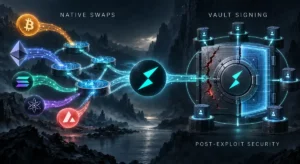 THORChain native swaps contrasted with vault signing and post-exploit security risk