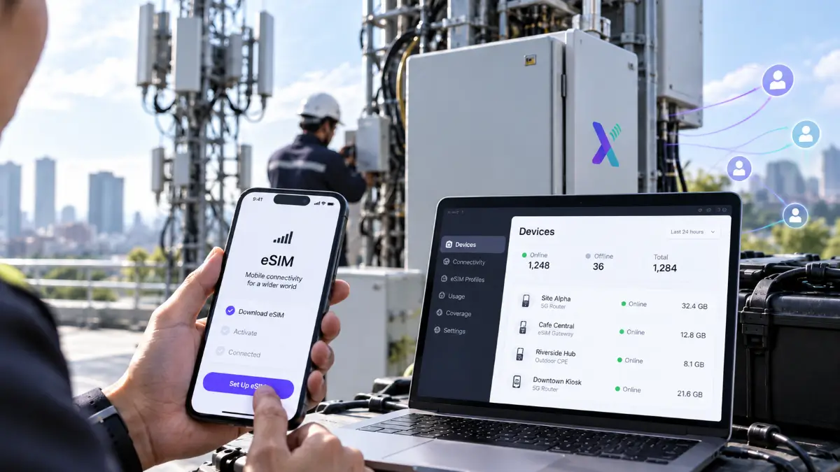 XPIN Review featured image showing eSIM connectivity, telecom infrastructure and live network activity with the XPIN logo
