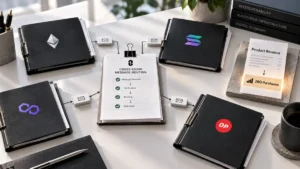 LayerZero Review image showing blockchain network folders, cross-chain message routing and a separate product revenue path to ZRO purchases
