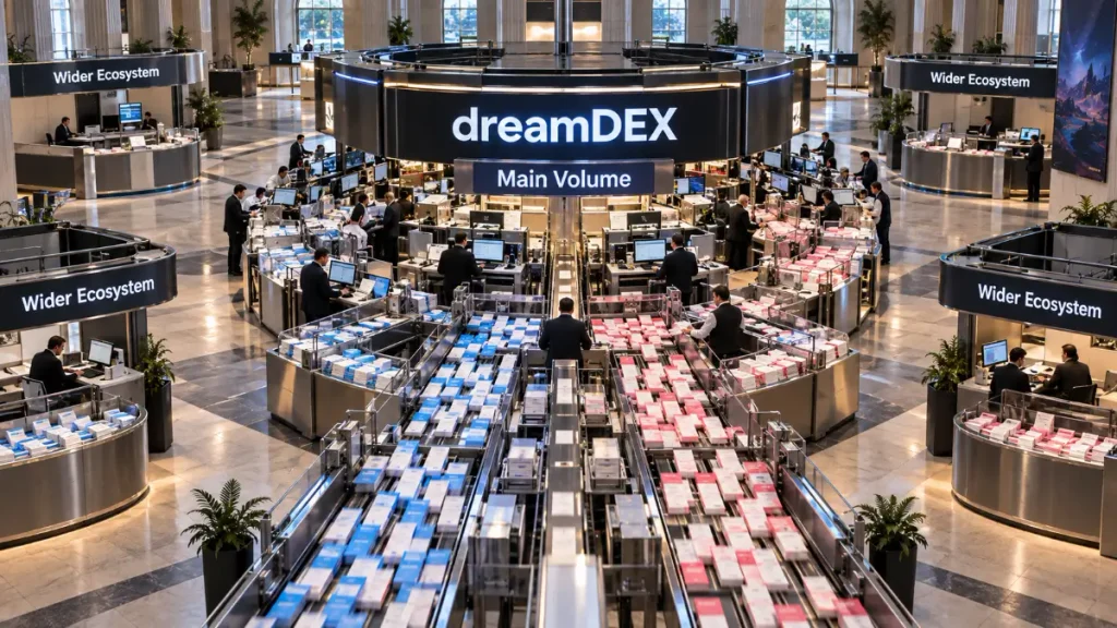 dreamDEX shown as the main trading venue surrounded by much smaller wider ecosystem markets