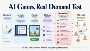 Akedo review featured image showing AI game activity passing through an AKE demand test