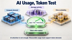 0G Review featured infographic showing AI compute, storage activity, data availability, and token demand flow