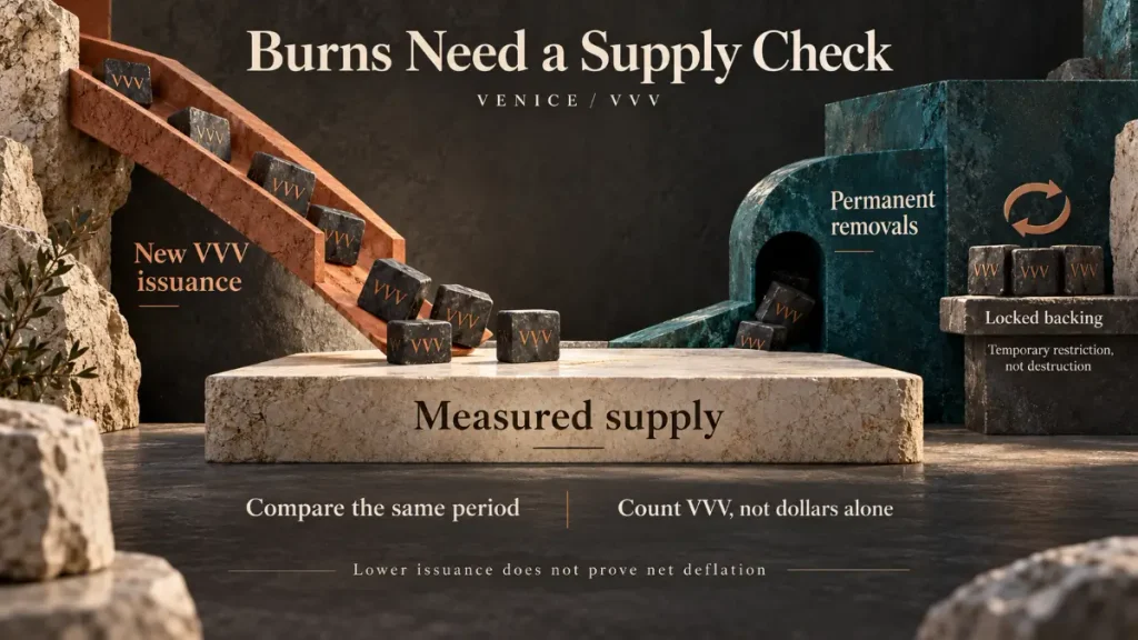 Venice Review comparing new VVV issuance, permanent removals and temporary backing locks